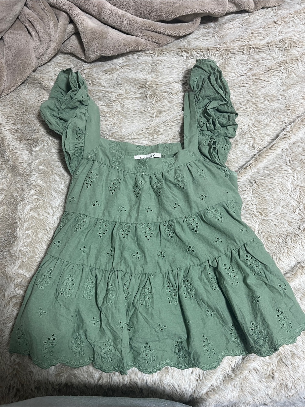 Francesca's Collections Sage Eyelet Tiered Sleeveless Top